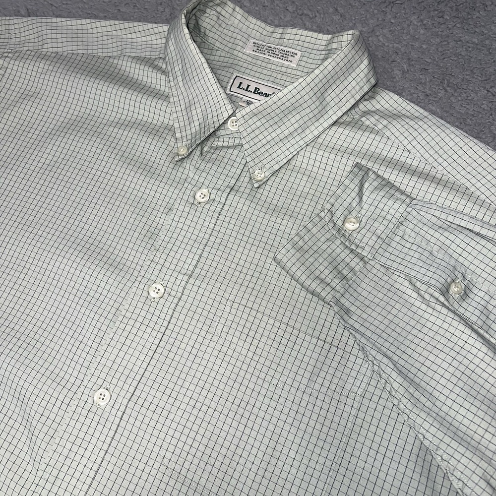 VTG LL Bean‎ Dress Shirt Men's 17½/36 Tall Green Plaid Single Needle Button Up